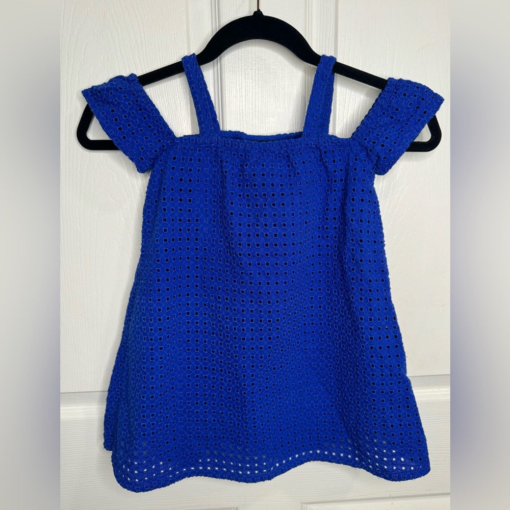 EUC Gymboree Blue Allover Eyelet Texture, Off Shoulder, Fully Lined Dress. Sz 4T